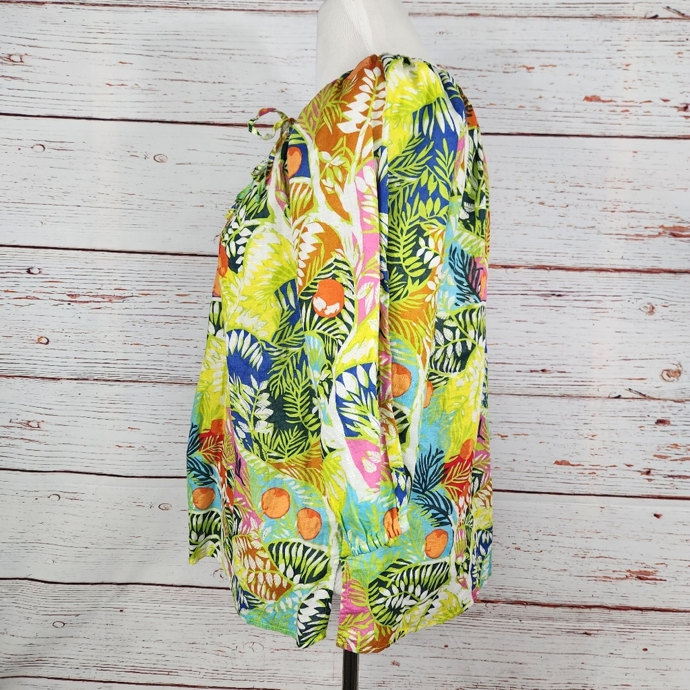 Hester & Orchard Tropical Print Linen Blend Top Size XL - Picture 3 of 7